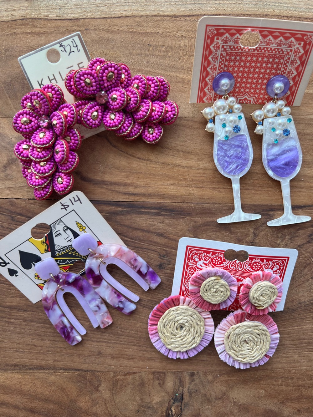 NWT 4 asst prs. pink Beaded Floral statement Earrings champaign glasses & 2 more